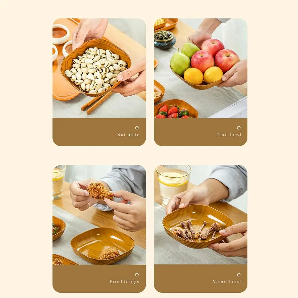 Kitchen Wood Grain Plastic Square Plate Flower Pot Tray Cup Pad Coaster Plate Kitchen Spit Bone Dish Plate Coaster Serving Plate