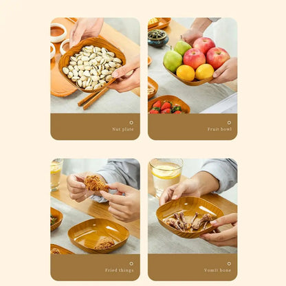 Kitchen Wood Grain Plastic Square Plate Flower Pot Tray Cup Pad Coaster Plate Kitchen Spit Bone Dish Plate Coaster Serving Plate