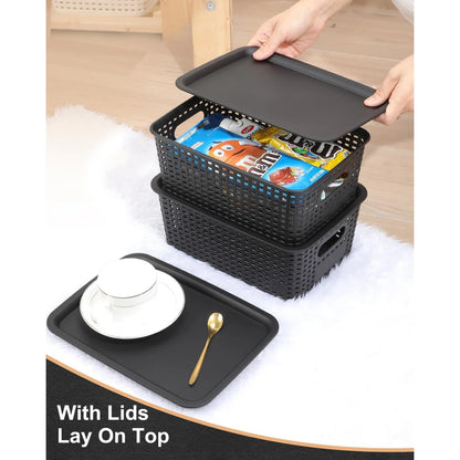 6 Pack Plastic Storage Box Hollowed Out Side Woven Simple Storage Organizer Basket, Home Goods Kitchen Sundry Boxes