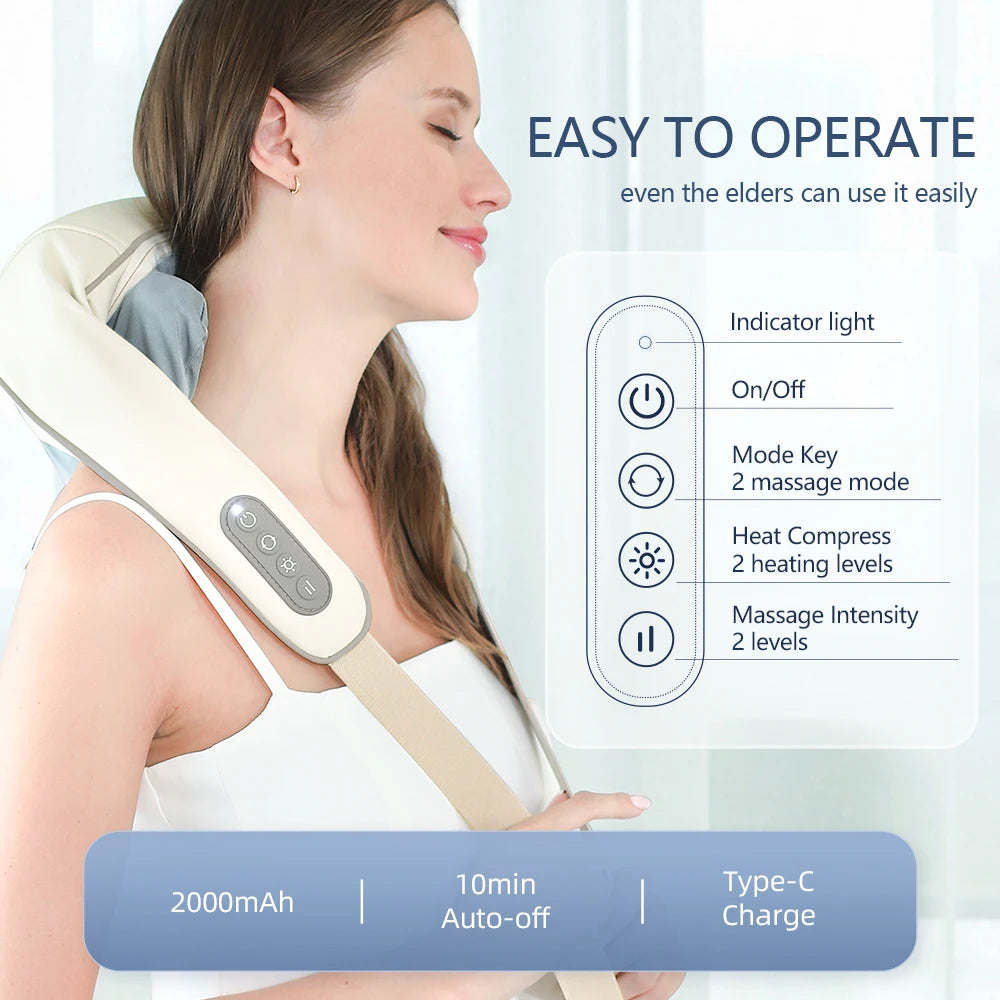 Wireless Neck And Back Massager Neck And Shoulder Kneading Massage Shawl Neck Cervical Relaxing Trapezius Massager