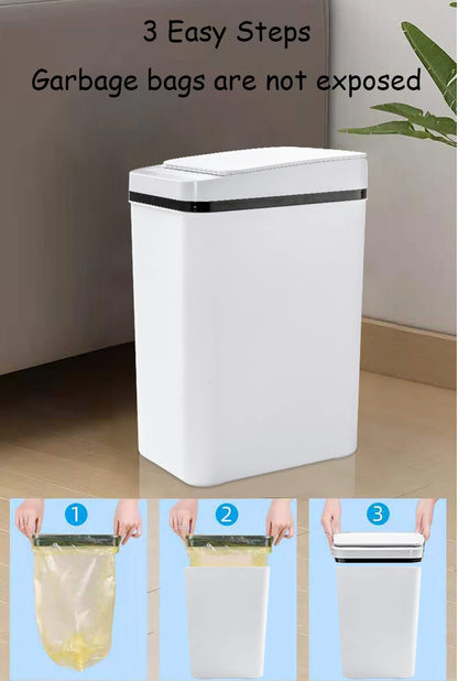 Bathroom Touchless Trash, 12L Motion Sensor-Activated Trash Can with Lid, Automatic Kitchen Trash for Office, Living Room, Bedroom
