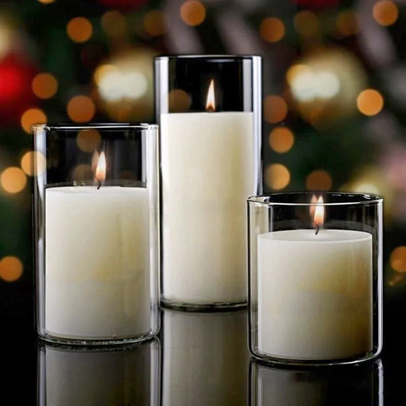 Glass Candle Holders Dia 8cm Cylinder Vases for Pillar Candle, Holders or Flower Vase Wedding Decoration Candlelight Dinner
