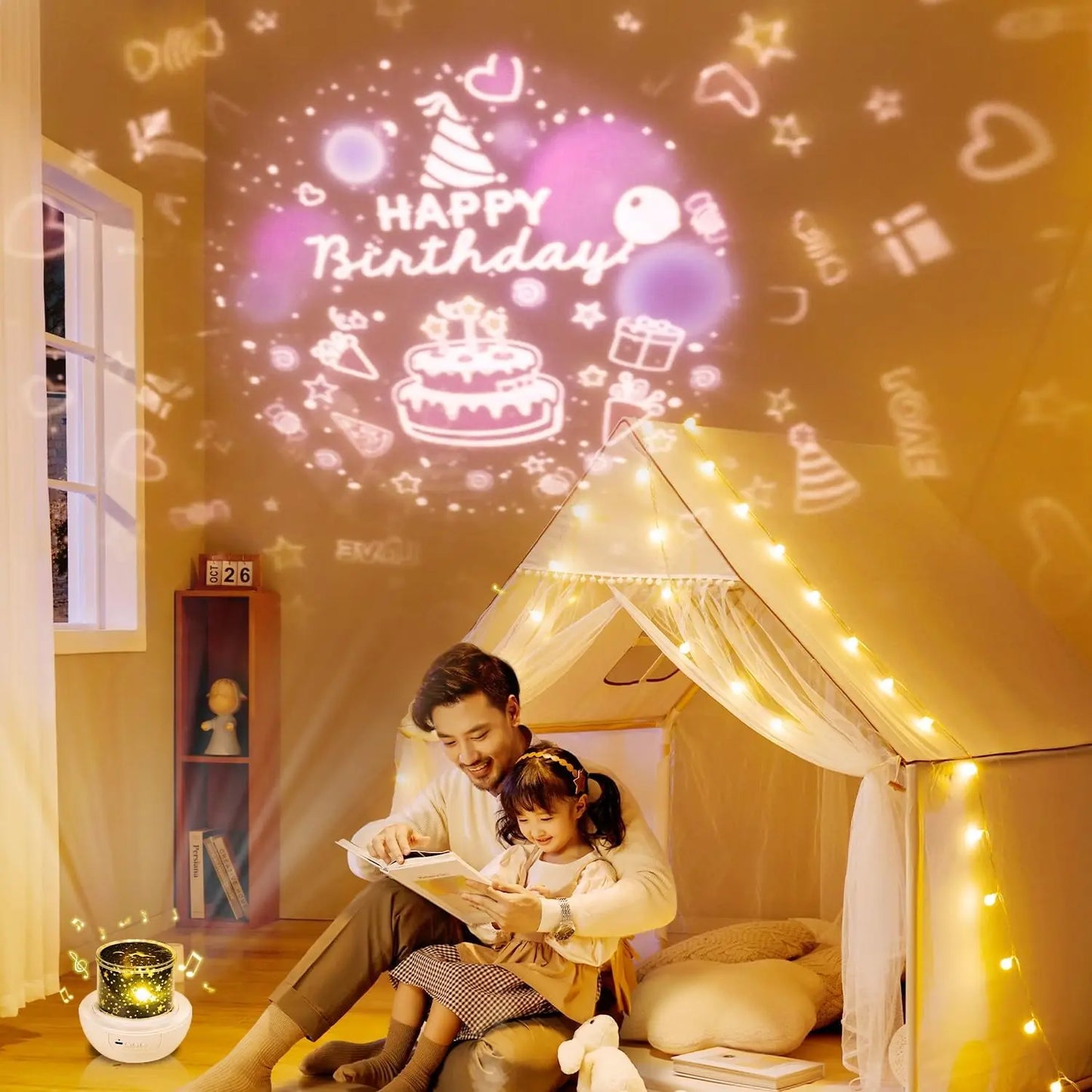 Kids Star Night Light Projector , 360° Rotation Galaxy Starry Sky Projector with Bluetooth Speaker for Bedroom Home Decor Gifts