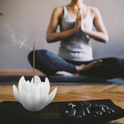 Incense stick holder with lotus ceramic decoration, suitable for living room/corridor/bedroom/bathroom/dining room