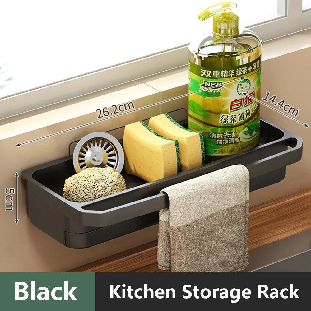 Kitchen Sink Organizer Drain Rack Self-draining Shelf Sponge Holder Dishcloth Faucet Storage Soap Drainer Kitchen Accessories
