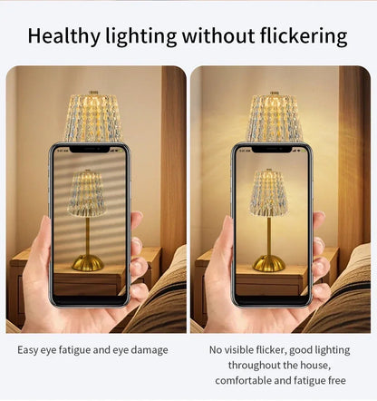 Rechargeable Crystal LED Table Lamp Touch Sensor Dimmable Desktop Nightlight Reading Lamp For Bar Hotel Restaurant Bedroom Decor