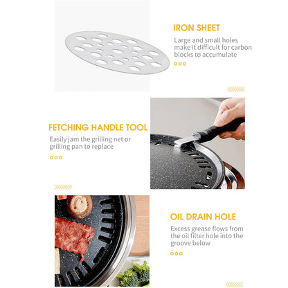 13 Inch Korean BBQ Grill Multifunctional Charcoal Barbecue Grill Round Camping Grill Stove Tabletop Smoker Grill Grilled Net & Tray