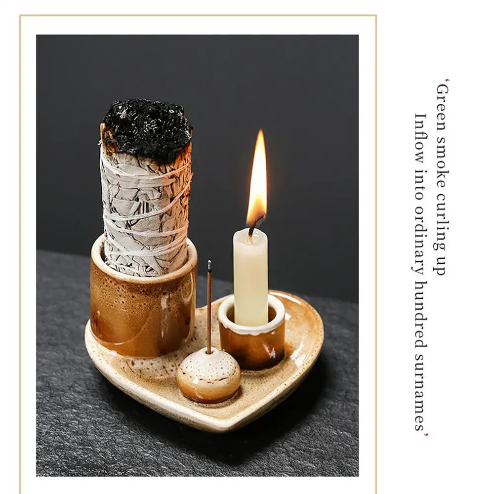 Incense Holder Ceramic Burner Stand Bowl 4-in-1 Incense Stick Holder Spiritual Zen Art For Living Room Yoga Relaxation Home