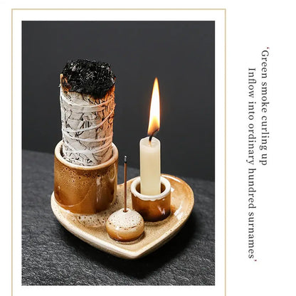 Incense Holder Ceramic Burner Stand Bowl 4-in-1 Incense Stick Holder Spiritual Zen Art For Living Room Yoga Relaxation Home