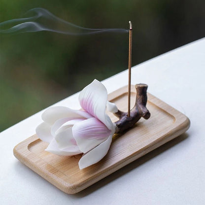 Handmade ceramic magnolia stick incense burner holder, elegant home decoration incense holder