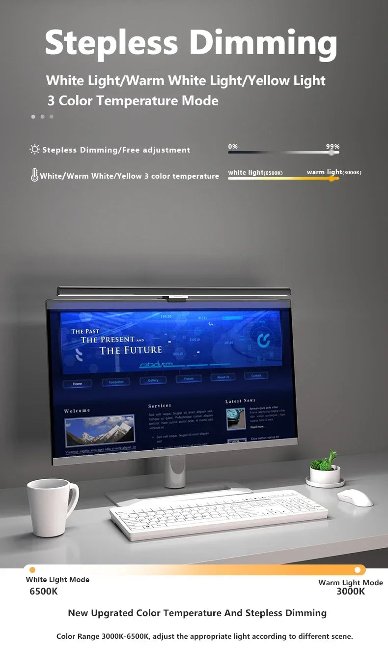50cm Hanging PC Desk Lamp Computer Screen Display Light Computer Monitor Light Dimmable Timing Eye Protection for Study Work