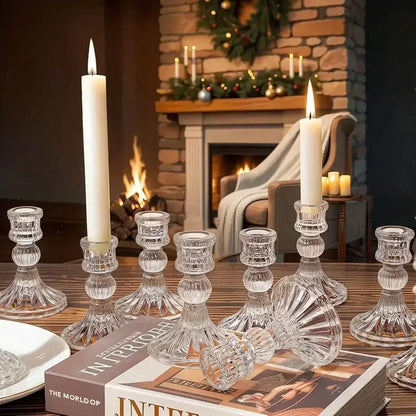 3pcs Candle Holders Retro Transparent Glass Candle Holders Suitable For Pillar Candles, Weddings, Holiday Parties Decoration