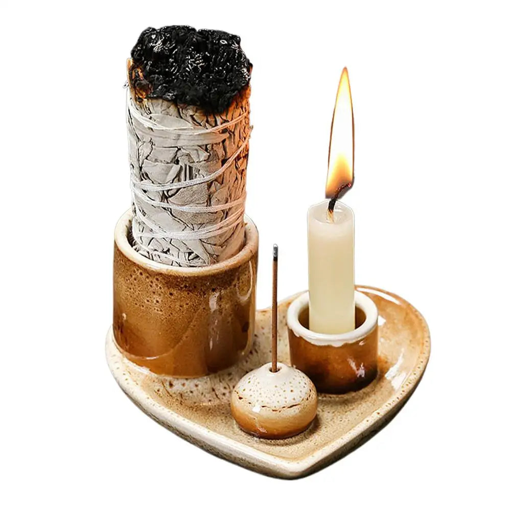 Incense Holder Ceramic Burner Stand Bowl 4-in-1 Incense Stick Holder Spiritual Zen Art For Living Room Yoga Relaxation Home