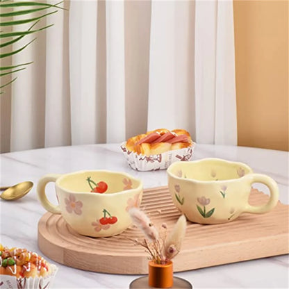 Ceramic Mugs Coffee Cups Hand Pinched Irregular Flower Milk Tea Cup Ins Korean Style Oatmeal Breakfast Mug Drinkware Kitchen