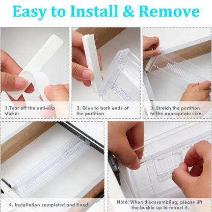 Drawer Dividers, 12 pack Adjustable Drawer Organizer, Clear Expandable Dresser Organizer for Clothes Kitchen Utensils Storage