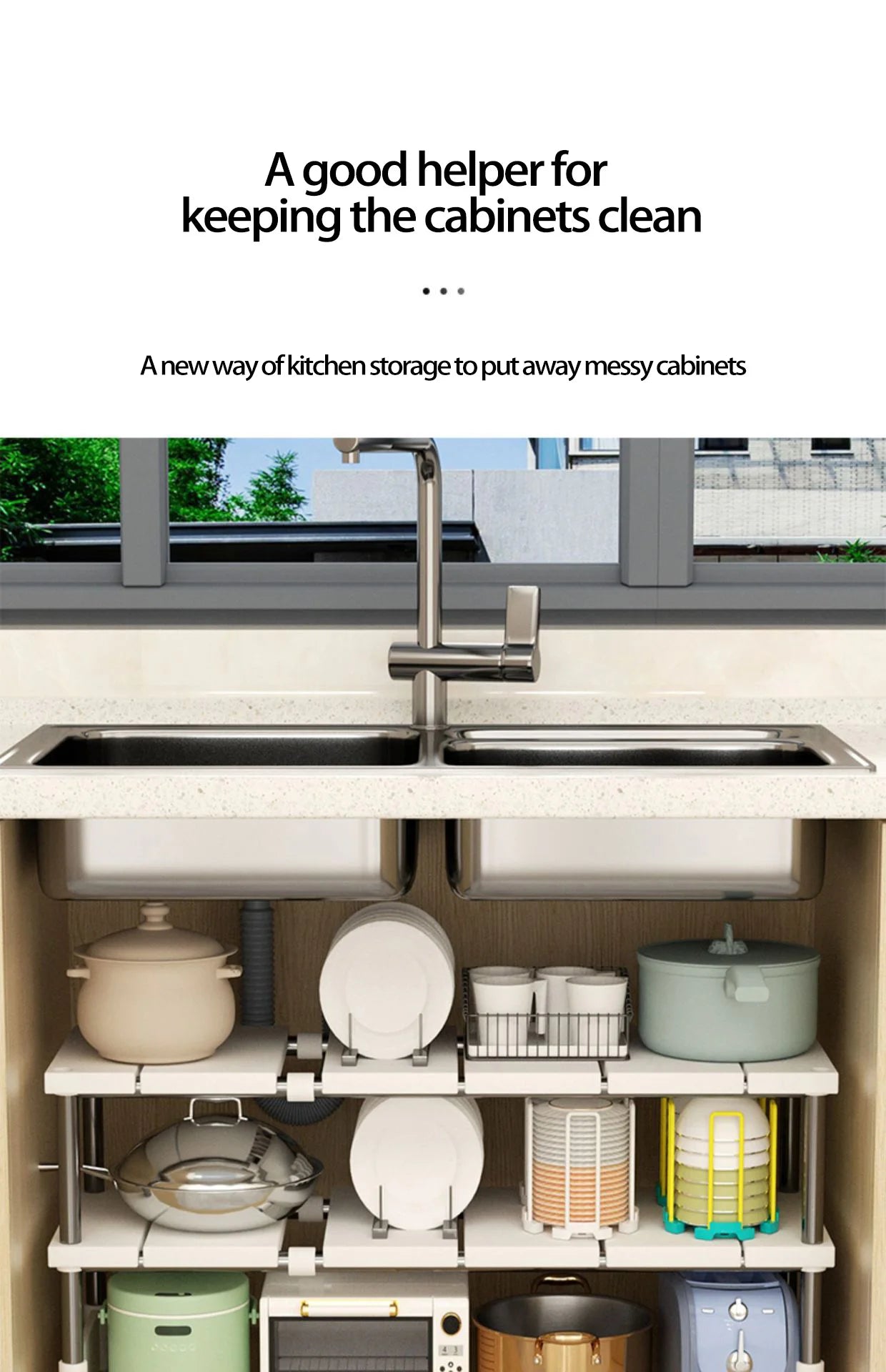 Kitchen Rack Retractable Under Sink Shelf Cabinet 2 Layer Multipurpose Pot Rack Cabinet Layered Storage Rack Bathroom Organizer