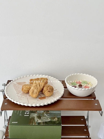 French Ins Ceramic Plates Home Pearl Edge Plates Western Cuisine Dish Home Breakfast Plates Steak Oval Household Tableware