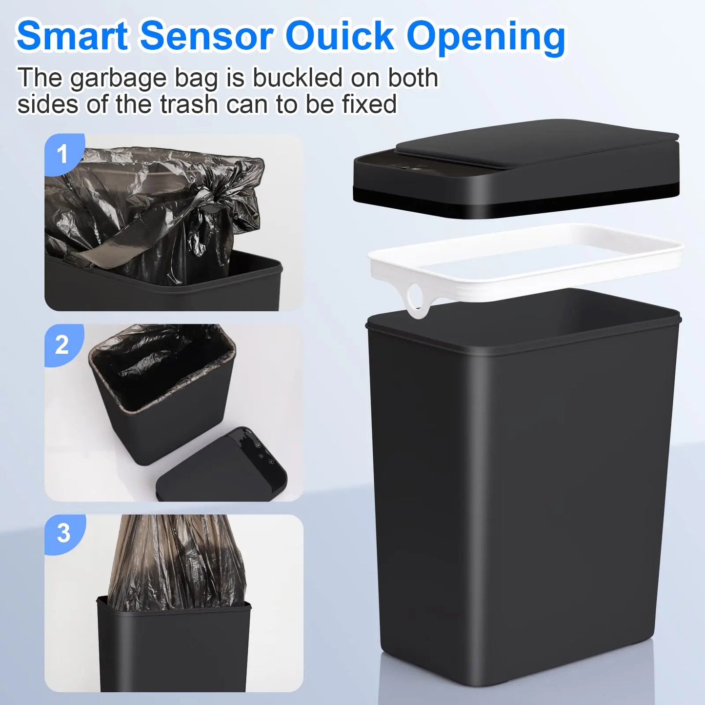 Bathroom Touchless Trash, 12L Motion Sensor-Activated Trash Can with Lid, Automatic Kitchen Trash for Office, Living Room, Bedroom