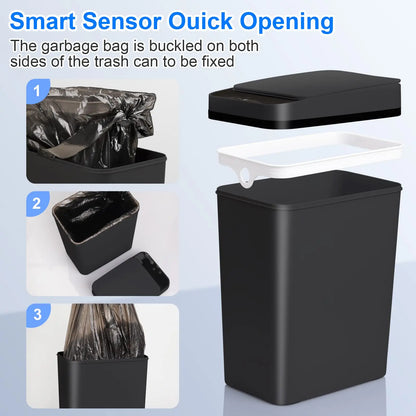 Bathroom Touchless Trash, 12L Motion Sensor-Activated Trash Can with Lid, Automatic Kitchen Trash for Office, Living Room, Bedroom