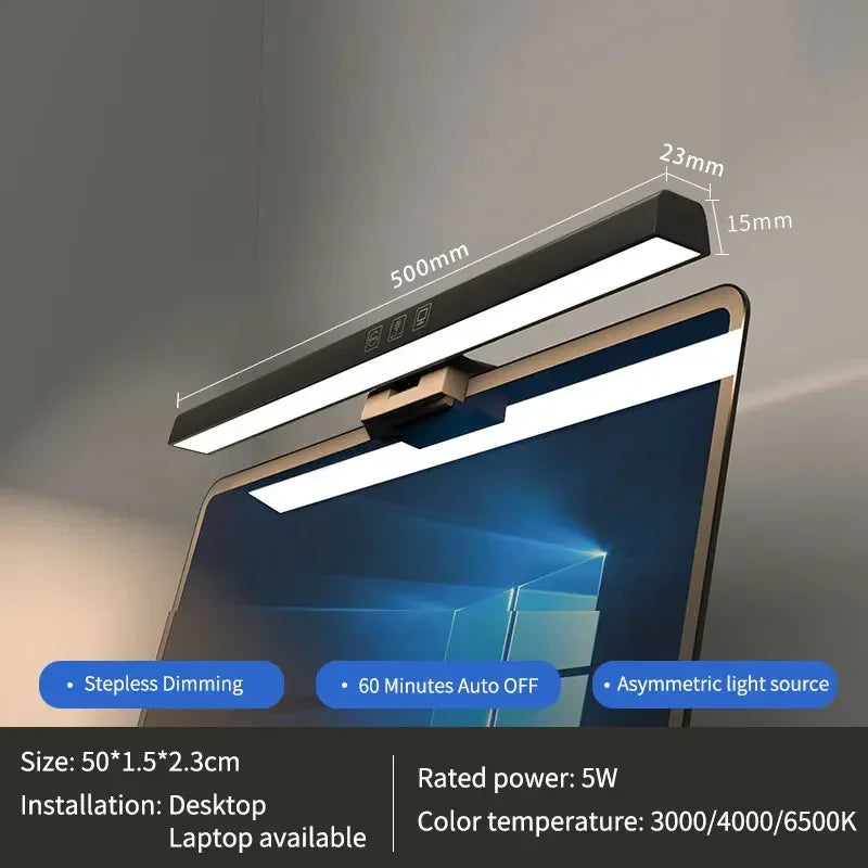 50cm Hanging PC Desk Lamp Computer Screen Display Light Computer Monitor Light Dimmable Timing Eye Protection for Study Work
