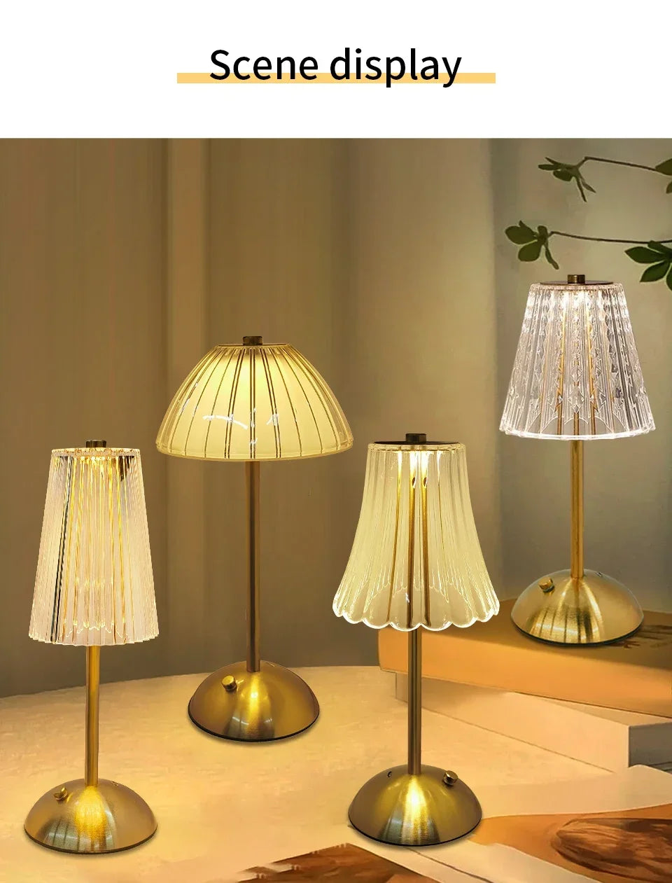 Rechargeable Crystal LED Table Lamp Touch Sensor Dimmable Desktop Nightlight Reading Lamp For Bar Hotel Restaurant Bedroom Decor