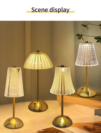 Rechargeable Crystal LED Table Lamp Touch Sensor Dimmable Desktop Nightlight Reading Lamp For Bar Hotel Restaurant Bedroom Decor