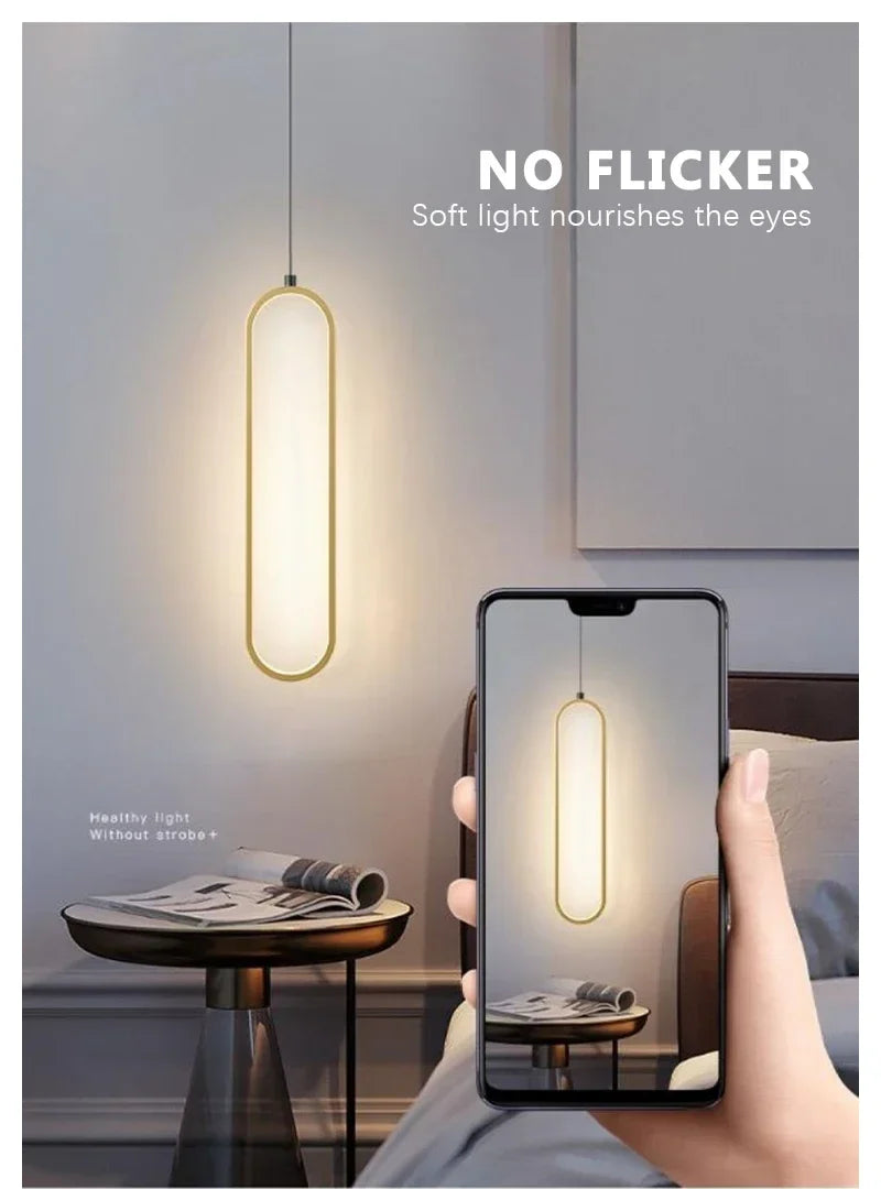 Modern LED Pendant Light Gold Black Minimalist Elliptical Pendant Lamp Living Room Dining Room Shop Bar Lighting Decoration