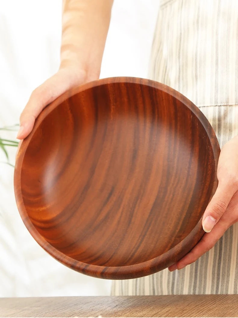 Acacia Wooden Fruit Salad Bowl, Japanese Style Rice Bowl, Single Wooden Ramadan Tableware, Utensils for Kitchen, Wood Soup Bowls