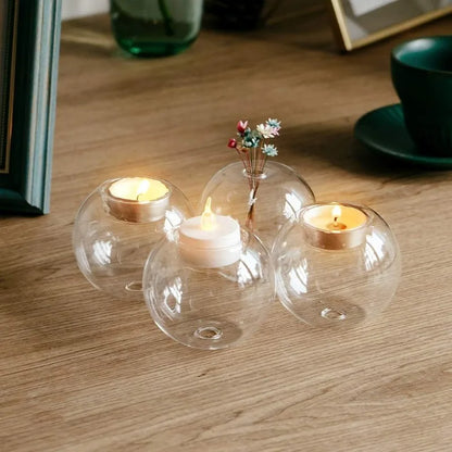 6/12Pcs Transparent Round Hollow Glass Candle Holder Christmas Wedding Banquet Bar Party Wax Holder Candlesticks Home Decoration