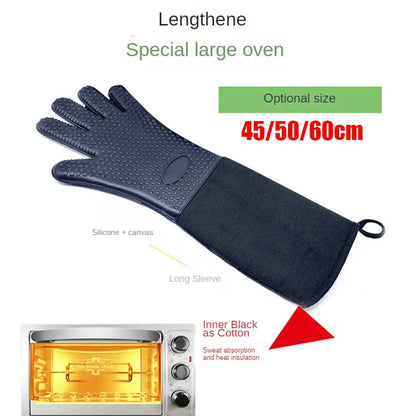 Extra Long Professional Silicone Oven Mitts Gloves with Quilted Liner Durable Heat Resistant Grill Oven Gloves Baking Tools