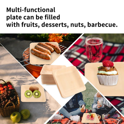 50 Pcs Wood Plate Durable Eco Friendly Tableware Disposable Plates Wooden Square Plates Bamboo Safe Heavy Not Breakable Easy