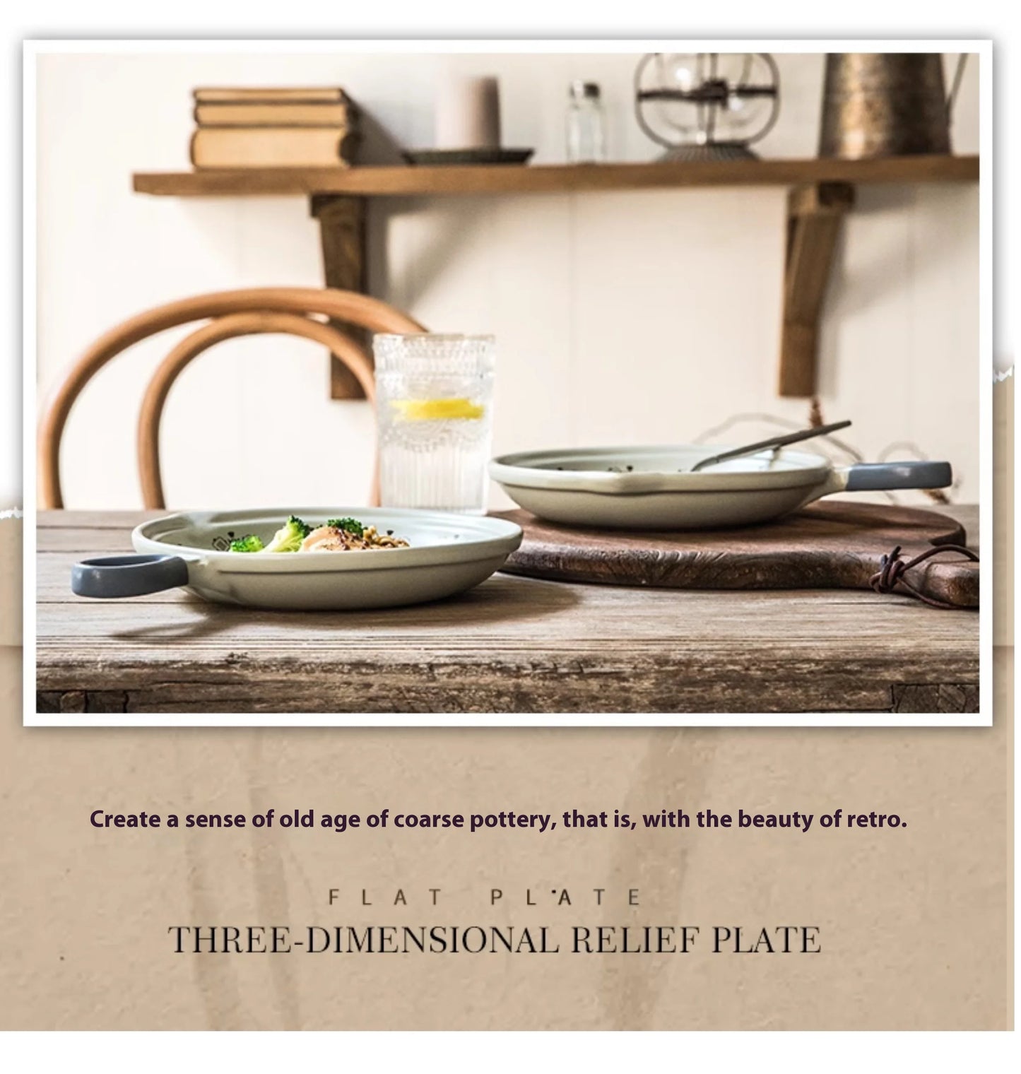 Ceramic Baking Pan Flat Bottomed Frying Pan  Wok Pan Fruit Plate with Handle Dinner  Dish Party Buffet Restaurant Cookware