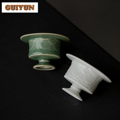 Yue Kiln Celadon Relief Incense Holder Diffuser Incense Burners Stand For Incense Aromatherapy Censer Tea Items Decoration Craft
