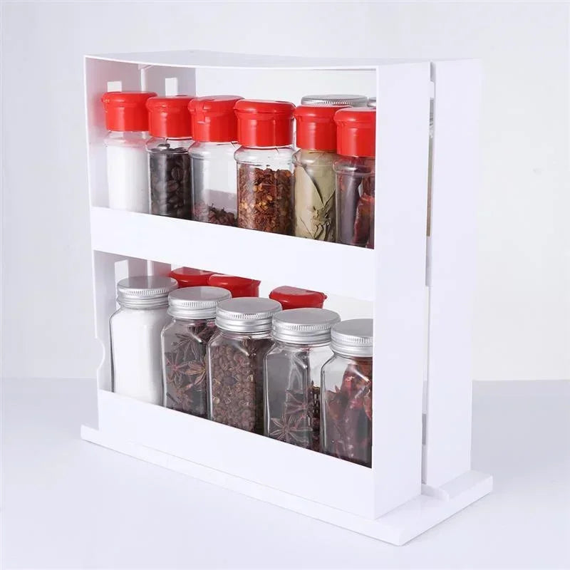 Multi-Function 2 Tier Rotate Spice Storage Rack Seasoning Swivel Storge Organizer Shelf kitchen bathroom creative household item