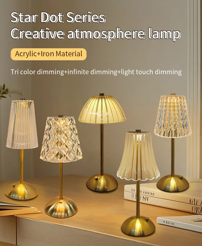 LED Table Lamp Touch Sensor Dimmable Desktop Night Light Rechargeable Wireless Reading Lamp for Hotel Bar Bedroom Decor Light