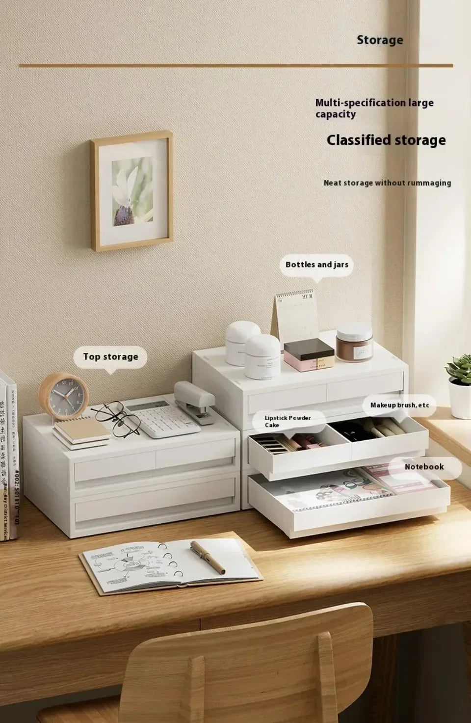 Desktop Storage Box Stationery Sorting Storage Drawer Stackable Space Saving Tabletop Drawer Cosmetic Desktop Organizer Boxes