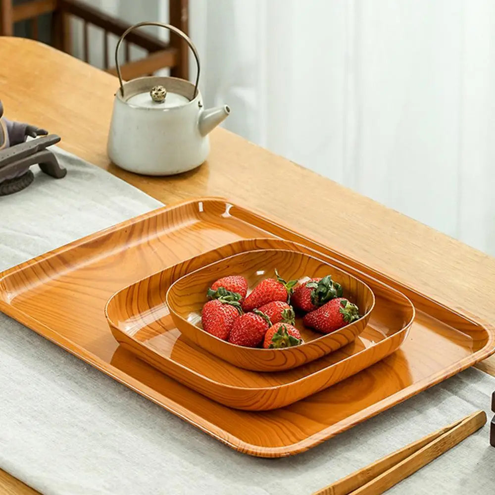 Kitchen Wood Grain Plastic Square Plate Flower Pot Tray Cup Pad Coaster Plate Kitchen Spit Bone Dish Plate Coaster Serving Plate