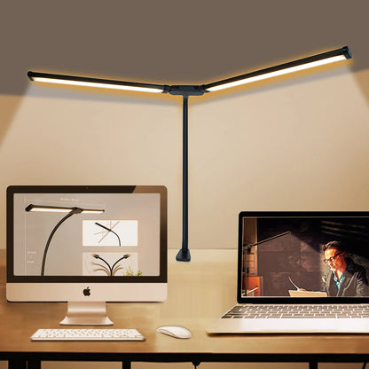 LED Desk Lamp Double Head Steoless Dimming Eye-Caring Home Reading Lights 3 Color Mode Flexible Adjustable PC Office Table Lamps