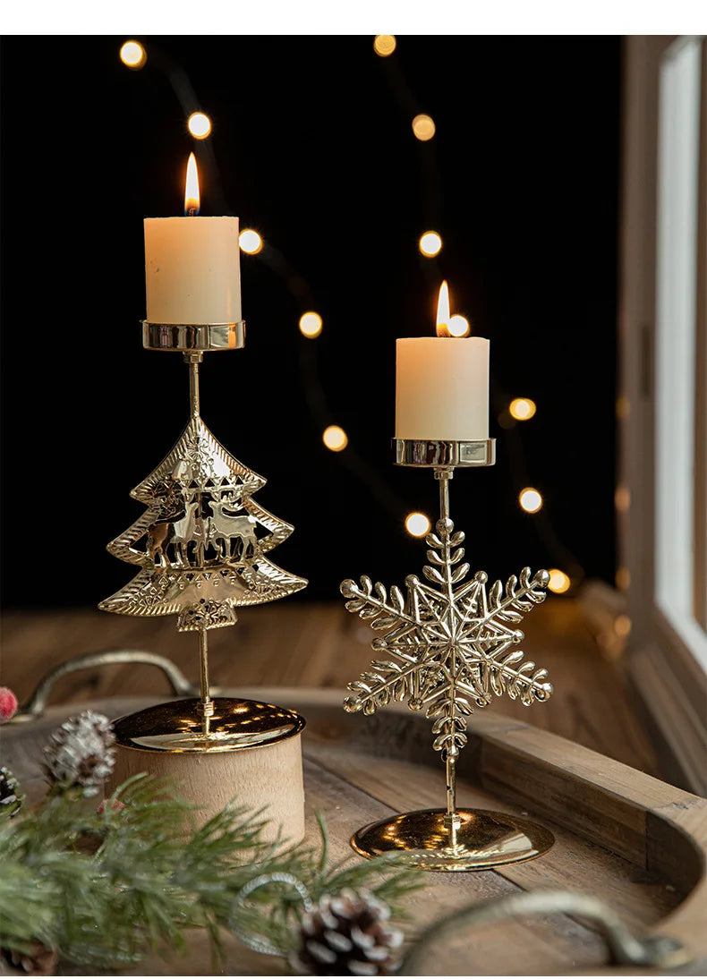 Christmas Golden Wrought Iron Candlestick Star Elk Christmas Tree Candle Holder Merry Christmas New Year Table Decoration