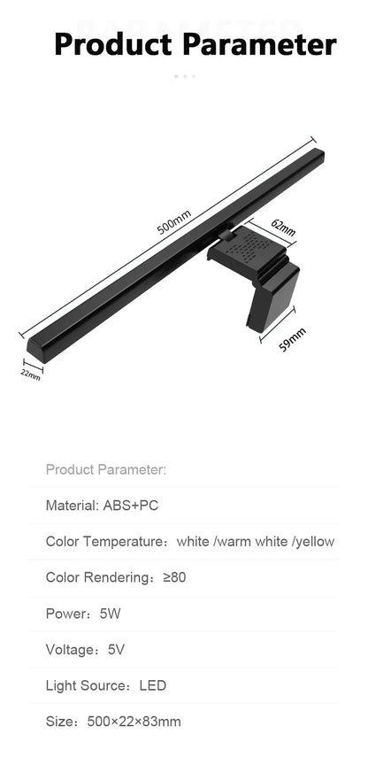 50cm PC Screen Display Hanging Light Computer Monitor Lamp Eye Protection Desk Lights Dimmable Timing Function for Study Work
