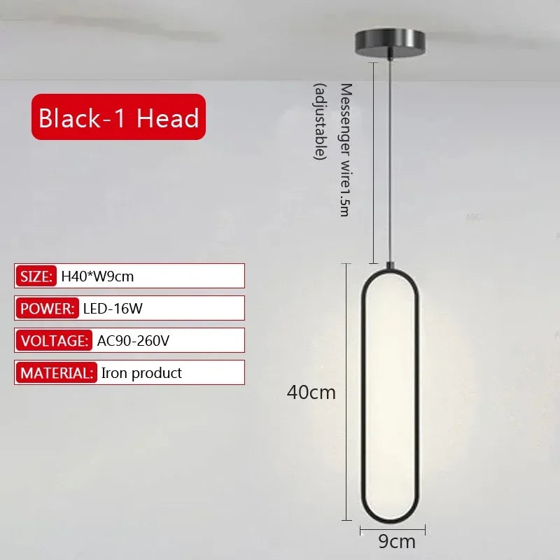 Modern LED Pendant Light Gold Black Minimalist Elliptical Pendant Lamp Living Room Dining Room Shop Bar Lighting Decoration
