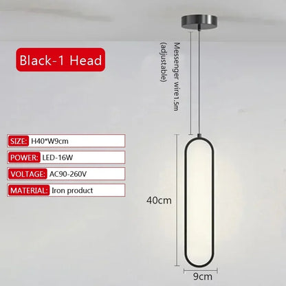 Modern LED Pendant Light Gold Black Minimalist Elliptical Pendant Lamp Living Room Dining Room Shop Bar Lighting Decoration