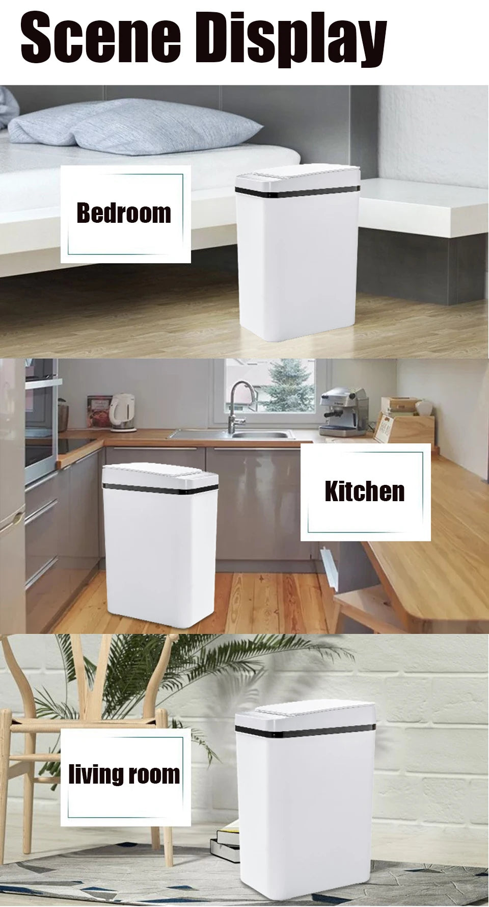 Bathroom Touchless Trash, 12L Motion Sensor-Activated Trash Can with Lid, Automatic Kitchen Trash for Office, Living Room, Bedroom