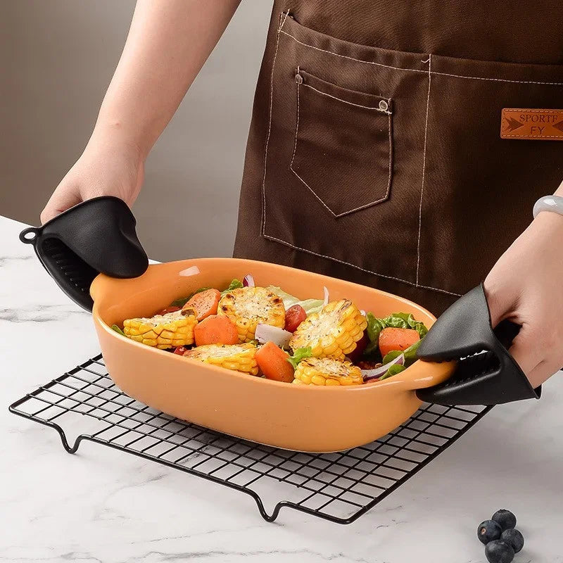 2pcs Silicone Oven Mitts, Heat Resistant & Non-Slip, Anti-Scalding Pot Holder Gloves for Cooking/Baking, Kitchen Safety