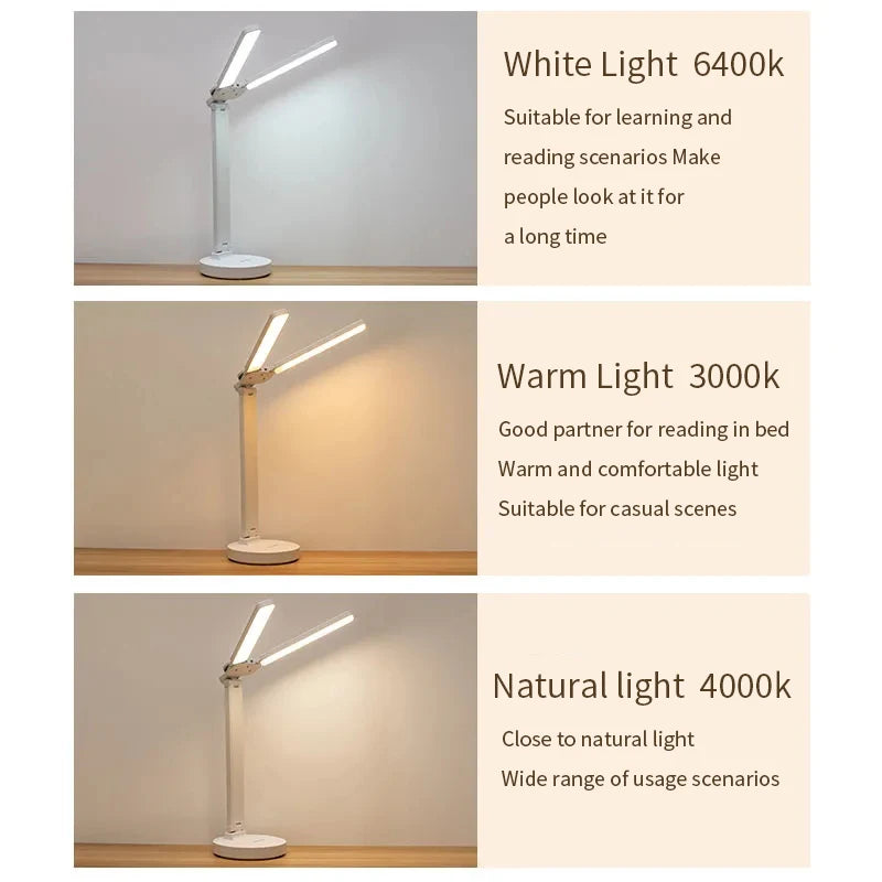 LED Desk Lamp 3 Levels Dimmable Touch Night Light USB Rechargeable Eye Protection Foldable Table Lamp For Bedroom Bedside Readin