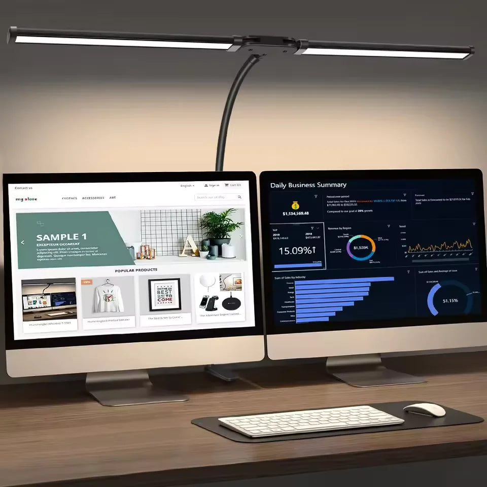 LED Desk Lamp Double Head Steoless Dimming Eye-Caring Home Reading Lights 3 Color Mode Flexible Adjustable PC Office Table Lamps