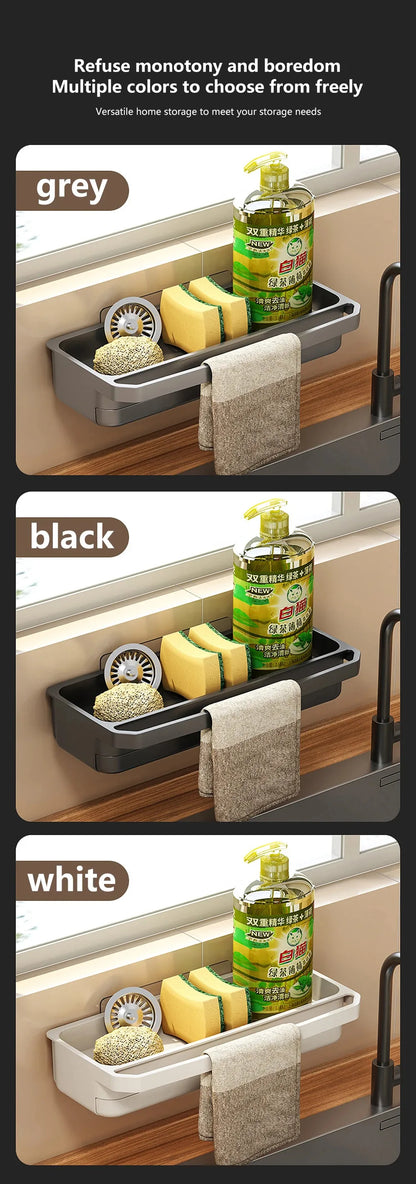 Kitchen Sink Organizer Drain Rack Self-draining Shelf Sponge Holder Dishcloth Faucet Storage Soap Drainer Kitchen Accessories
