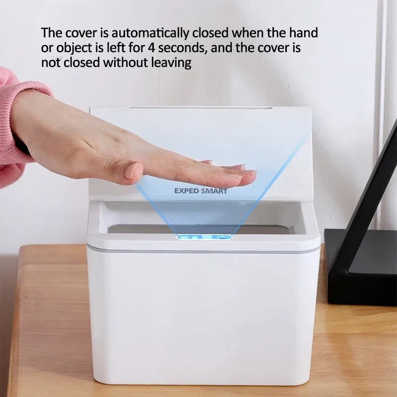 Intelligent Mini Desktop Trash Can Automatic Touchless Infrared Motion Sensor Trash Can Car Trash Portable Storage For Kitchen