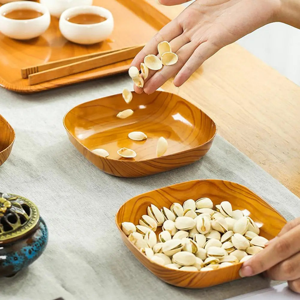 Kitchen Wood Grain Plastic Square Plate Flower Pot Tray Cup Pad Coaster Plate Kitchen Spit Bone Dish Plate Coaster Serving Plate