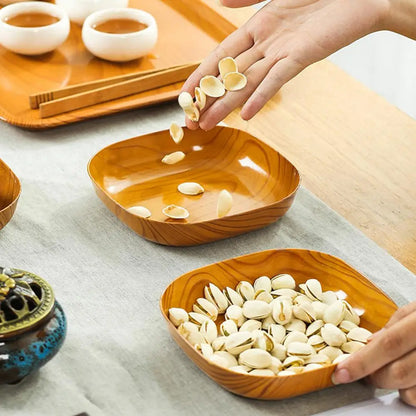 Kitchen Wood Grain Plastic Square Plate Flower Pot Tray Cup Pad Coaster Plate Kitchen Spit Bone Dish Plate Coaster Serving Plate
